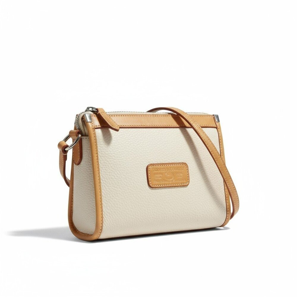 Dooney & Bourke Crossbody  Vintage 80s USA  Tan Ivory Leather Small Bag
